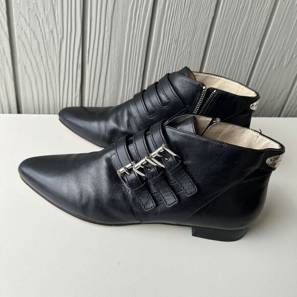 Michael Kors MK Roswell Black Leather Ankle Boots Buckle Pointed Toe 8 - Picture 14 of 16